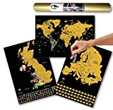 Global Walkabout Scratch Off Mappa del mondo, dell'Europa e del Regno Unito con bandiere sfondo - Deluxe Travel Size World ...