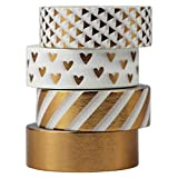 Gouert - Set di 4 rotoli di nastro adesivo decorativo di carta Washi, di design, decorazioni color rame oro rosa, ...
