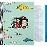 Grafoplás 16502658 Taccuino copertina rigida A4, quadretti 5 x 5, 5 bande colorate, 90 grammi, collezione Mafalda, volante, certificato FSC, ...
