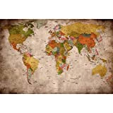 GREAT ART® Poster – Mappa del Mondo Retrò – Vecchia Scuola Vintage Used Look Continenti Antico Atlante Geografia Cartografia Decorazione ...