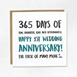 Happy 1st wedding Anniversary card – First, congratulazioni, 365 giorni, marito, moglie, coppia
