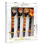 Harry Potter Penne, Confezione da 4 Penne, Inchiostro Nero, Harry Potter Hermione Granger e Ron Weasley 3D Design