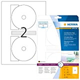 HERMA Etichette per CD, Ø 116 mm MAXI, Etichette Adesive A4 per Stampante, 2 Etichette per Foglio, Bianco