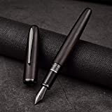 Hongdian 660 Penna stilografica in legno nero con pennino extra fine, penna artigianale in ebano naturale con custodia in metallo