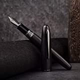 Hongdian 660 - Penna stilografica in legno nero, pennino fine nero, realizzato a mano, in ebano naturale, con custodia in ...