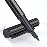 Hongdian - Penna stilografica in fibra di carbonio, pennino ricurvo per scrittura calligrafica (tratto da fine a spesso), set con ...