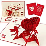 HOWAF 3D Biglietti di Auguri, 3D Pop-up Carta, Amore Rosso Cupido Biglietto Anniversario, Nozze Carta Regalo per lei Moglie Marito ...