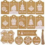 HOWAF 50pcs Kraft Etichette Natale per Regalo Sacchetti Decorazione, Etichette Regalo Carta Natale per Etichette Avvolgere Ornamento per Albero di ...