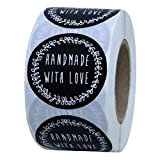 Hybsk Adesivi fatti a mano con amore, etichette rotonde nere da 4,5 cm, per artigianato fai da te, 500 etichette ...