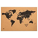 Idena 10415 - Bacheca "World Map" in sughero, con mappa del mondo nero, con 6 puntine, dimensioni: circa 60 x ...
