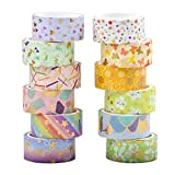 iYInJuan Washi Tape, set di 12 rotoli di nastro adesivo washi decorativo, Washi Sticky Paper Masking Nastro adesivo decorativo per ...
