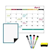 JaoNanl Dry Erase Magnetic Monthly Calendar Whiteboard, Reusable Kitchen Fridge Planner, White Blank Board with 4 Markers and Magnetic Eraser ...