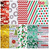 JOYIN - Assortimento di carta velina per vacanze (dieci colori), 150 pezzi, motivo natalizio, olografico e stampato, assortimento di carta ...