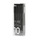 Kaco Pure Black - Set di 10 penne a inchiostro gel retrattile, punta extra fine da 0,5 mm, inchiostro nero