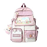 Kawaii Backpack, Nylon Women Backpack Aesthetic Backpack with Kawaii Pin and Plush Pendant Teen Girls School Bag Cute Student Bookbag ...