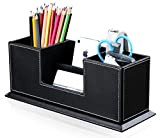 KINGFOM Desktop Leather Storage Box 4 Divided Compartments for Pen/Business Card/Remote Control/Mobile Phone/Office Supplies Holder Collection nero
