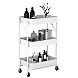 KLZUOPT Exquisite Bathroom Shelves Carts,Trolley Folding Office Storage Shelf Folding with Wheels 3-Tier Slide out Storage Cart with Two Lockable ...