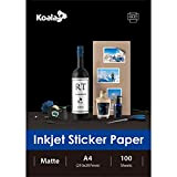 KOALA Inkjet - Carta fotografica opaca bianca, autoadesiva, formato A4, 100 fogli