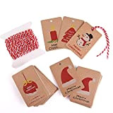 Kuuqa 50 pezzi Kraft Paper Tag regalo di Natale per Natale Confezione regalo con corda appesa, 5 diversi disegni