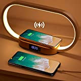 Lampada da comodino Touch dimmerabile, 10 W, con caricatore wireless e ricarica USB, lampada da scrivania con display dell'orologio, ufficio, ...