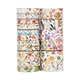 LGEGE Set di 18 rotoli di Washi Tape nastro floreale, larghezza 7,5/15 mm, motivo fiori colorati, stampa in lamina d'oro,adesivo ...