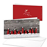 Logbuch-Verlag 10 cartoline natalizie lettere carte d’auguri color grigio rosso bianco con cappelli di Natale e stelle 10,5 x 21 ...