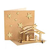 Logbuch-Verlag 3 biglietti pieghevoli in carta kraft con stelle scintillanti + presepe in legno – biglietto di Natale con mini ...