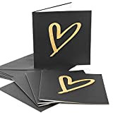 Logbuch-Verlag 5 biglietti di auguri quadrati nero oro con cuore – Biglietto di invito per matrimonio, Natale, 15 cm