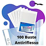 LogicaShop ® Fly Buste Trasparenti Anelli A4, Cartelline di Plastica con fori per Raccoglitore (Antiriflesso, 100 Pezzi)