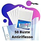 LogicaShop ® Fly Buste Trasparenti Anelli A4, Cartelline di Plastica con fori per Raccoglitore (Antiriflesso, 50 Pezzi)