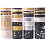 Lychii Washi Tape Set, 40 Rotoli di Timbratura in oro, Nastro Decorativo Adesivo Moon Stars per Diari di Proiettili, Pianificatori, ...