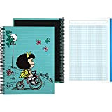 Mafalda 16502639. Quaderno a quadretti A4, 5 x 5 mm, rilegatura a spirale, copertina rigida in cartone, collezione Mafalda, Bici, ...