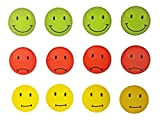 Magneti Smiley, 12 pz in Set, frigo, semaforo-Smileys in tre colori, divertenti buon umore magneti, diametro rispettivamente 4 cm