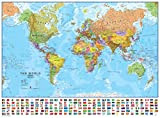Maps International - Mappa del mondo con bandiere - Laminato - 84,1 cm (larghezza) x 59,4 cm (h)