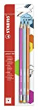Matita in grafite - STABILO Pencil 160 - con gommino - Pack da 3 - Rosa/Arancio/Blu - Gradazione HB