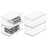 mDesign Set da 4 box in plastica per ufficio o casa – Pratico contenitore porta oggetti con coperchio per cancelleria ...