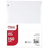 Mead filler Paper, LOOSE Leaf Paper, Wide Ruled, 150 sheets/Pack (15103)