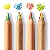 MiaLover, set di 8 matite colorate, 4 in 1, arcobaleno, per disegnare, fare schizzi e colorare, spesse, di legno, per ...