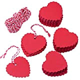 MINGZE 100 pezzi rosso a forma di cuore Kraft Tag regalo di carta con 20m di spago, etichette prezzo carta ...