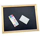 Mini lavagnetta memo con 4 gessetti colorati e spugna, con cornice in legno, colore nero (23 x 30 cm, lavagna ...