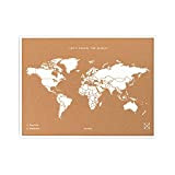 Miss Wood My World L Mappamondo in Sughero con Cornice in Legno, 48 x 63 x 1,5 cm, Colore: Bianco