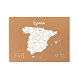 Miss Wood Woody Map L Cartina del Mondo in Sughero, Motivo Spagna, Colore: Bianco