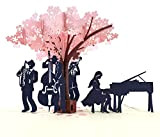 MOKIO® Biglietto Auguri Pop-Up – Concerto jazz sotto un albero in fiore – Biglietto di auguri 3D per un compleanno ...