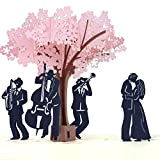 MOKIO® Biglietto Auguri Pop-Up – Coppia d'amore e musicisti sotto un albero in fiore – Biglietto regalo 3D per un ...