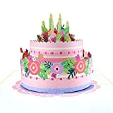 MOKIO® Biglietto Compleanno Pop-Up – Torta di compleanno con candele e fiori – Biglietto regalo 3D per un compleanno, Carta ...