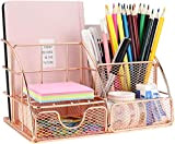MORIGEM - Organizer da scrivania con porta lettere, portapenne e cassetti, in metallo per ufficio, scuola e casa oro rosa