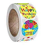 MOVKZACV 1 rotolo di 500 pezzi adesivi per buon compleanno acquerello Happy Birthday Etichette adesive per regalo di compleanno