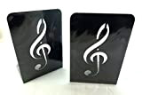 Music Themed Bookend - A Pair of Solid Black Treble Clef Design Metal Book Stand (2 pieces)