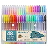 Mutsitaz Set di 48 Glitterate Penne Gel Colorate per per Scrittura,Colorare o Manga, Disegnare (12 Metallico + 12 Glitterato + ...