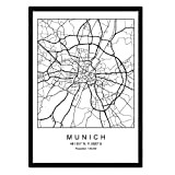 Nacnic Scheda di Monaco di Baviera mappa della città in stile nordico in bianco e nero. A3 formato della carta ...